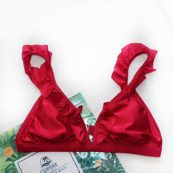 NWT High Waisted Red Ruffle Strap Cupshe Bikini - Picture 4 of 6